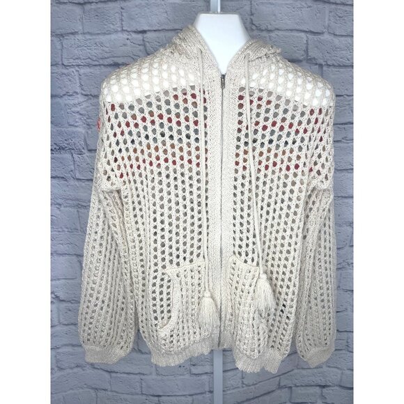 POL Sweater Full Zip Open Knit Hoodie Size MEDIUM Boho - Picture 3 of 7